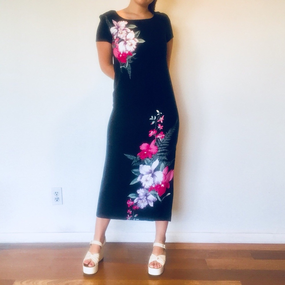 Vintage Maxi Dress Black Hawaiian Dress S